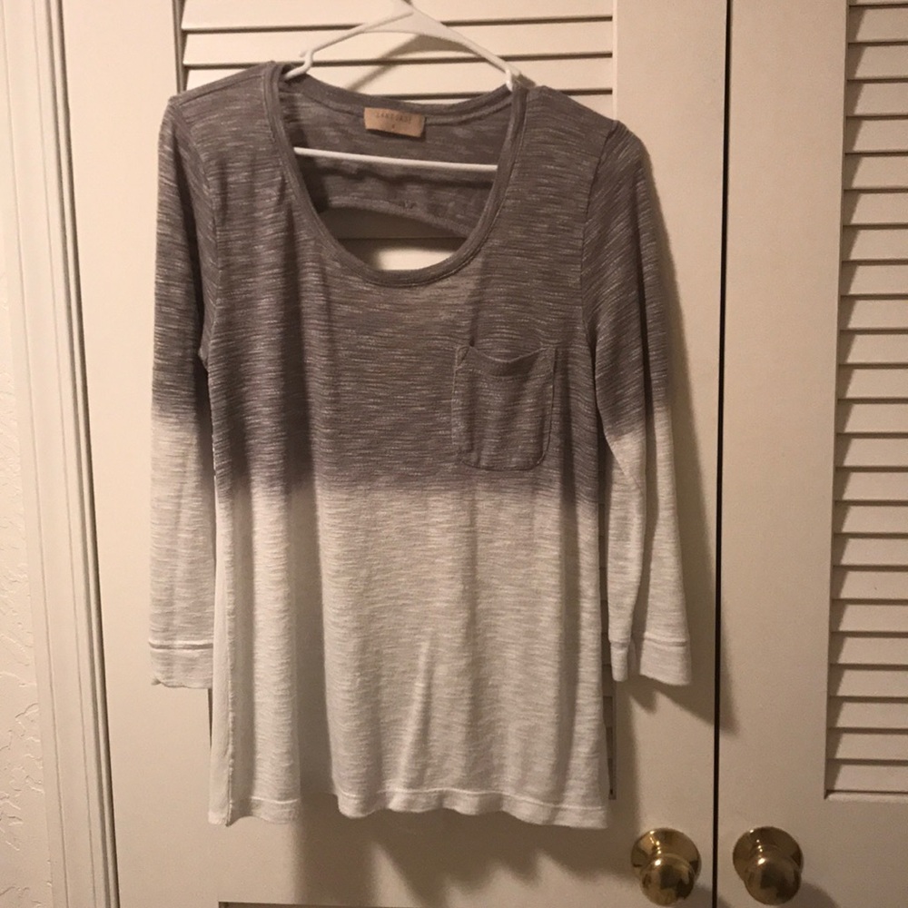 Grey and white semi long sleeve blouse